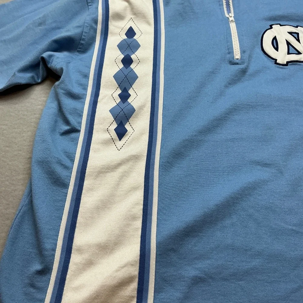 Nike UNC‎ Tar Heels Quarter Zip Polo Shirt Large Blue Argyle Stripe Vintage Men